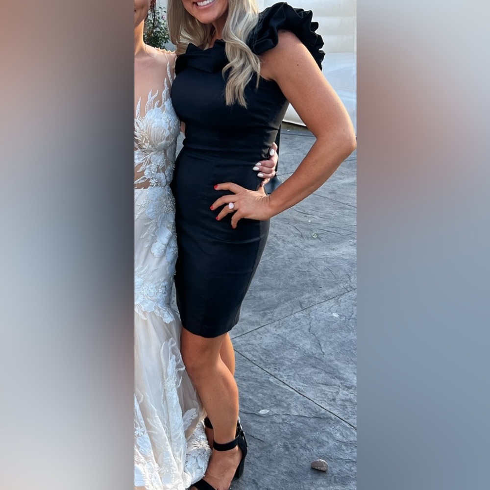 Snap Black Asymmetrical Ruffled Cocktail Dress